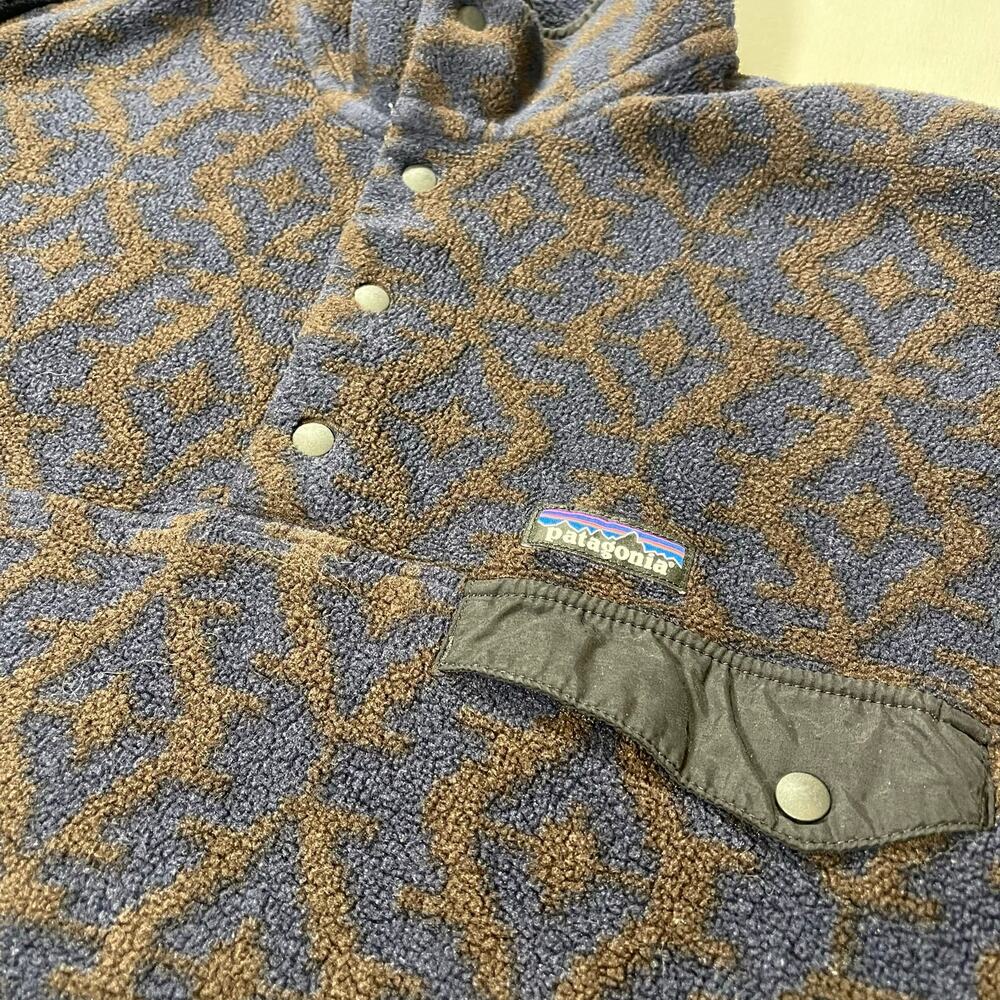 Patagonia Synchilla Fleece Pullover Mens M Blue Brown Geometric Aztec Pattern